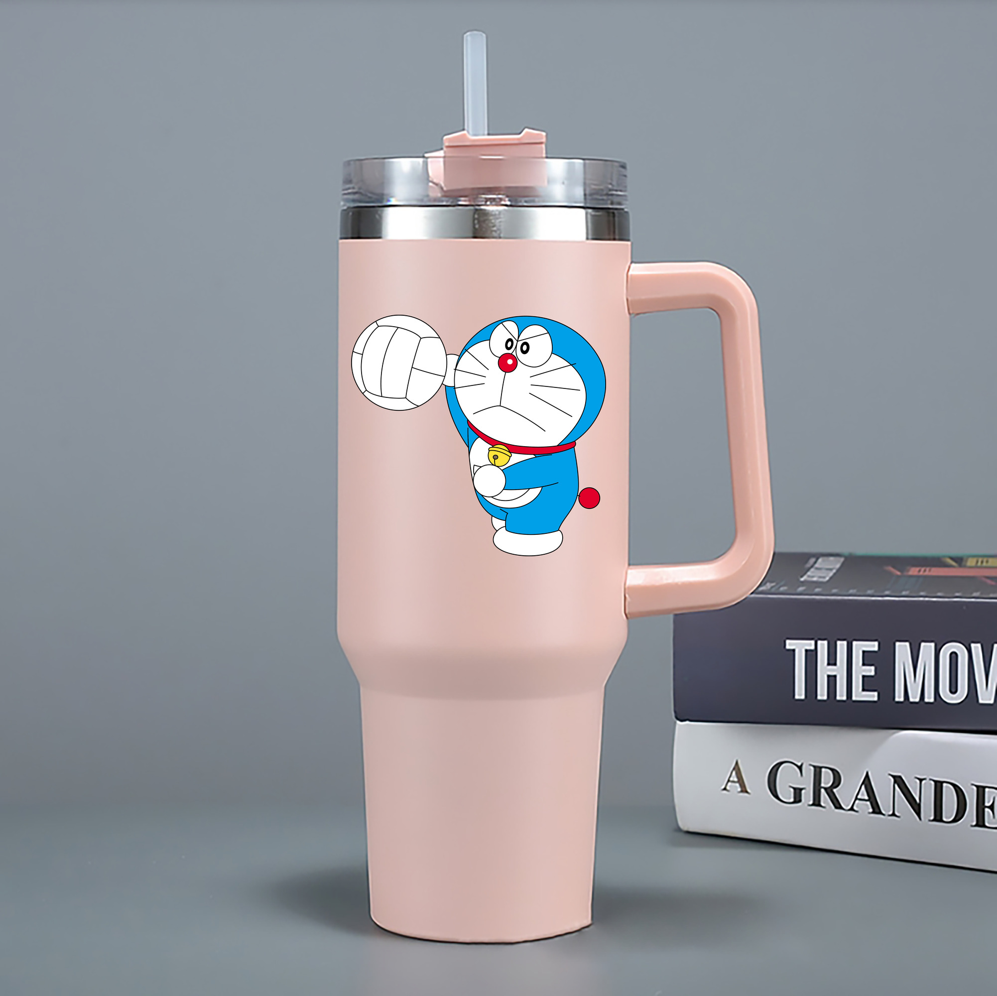 （画像用） ドラえもん Doraemon 1200mL車用タンブラー - クリスタルステッカー（プラスチックストロー付き）